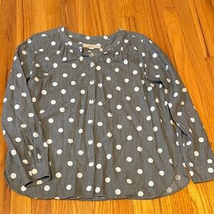 LOFT Polka Dot Blouse - Gray and White